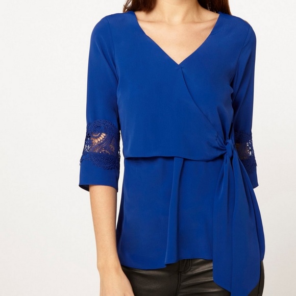 Cobalt Lace Wrap Top - Picture 1 of 5